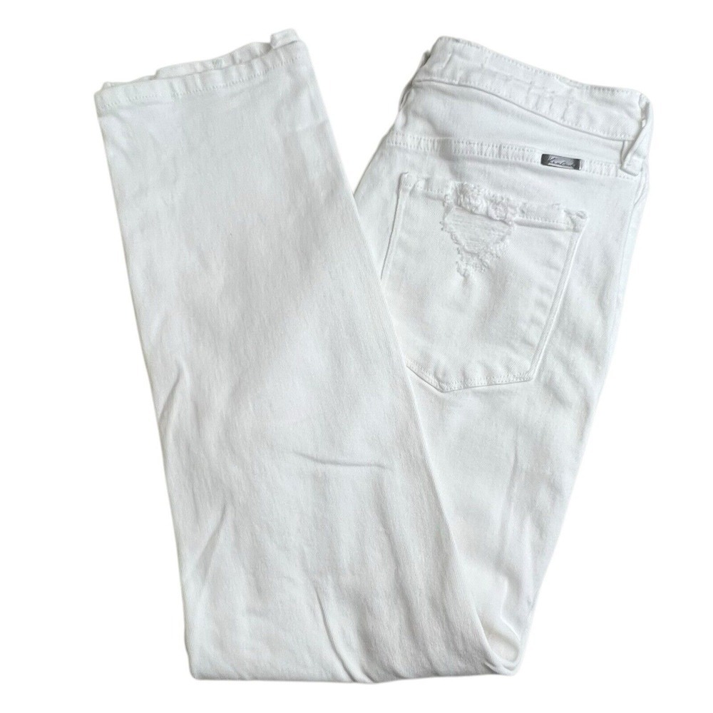 Kancan Womens 9/28 White High Rise Distressed Straight‎ Leg Jeans
